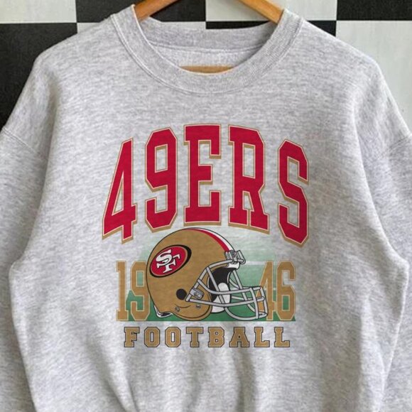 San Francisco Football Vintage Sweatshirt, 49ers Football Sweater Retro Fan Ash - Picture 2 of 4